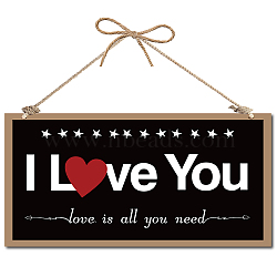 Printed Wood Hanging Wall Decorations, for Front Door Home Decoration, with Jute Twine, Rectangle with Word, Black, 30x15x0.5cm, Rope: 40cm(WOOD-WH0115-13M)