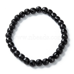 Frosted Glass Beads Stretch Bracelets, Faceted, Round, Black, Round: 6mm, Inner Diameter: 2-1/8 inch(5.3cm)(BJEW-I296-05A)