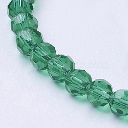 Faceted(32 Facets) Round Glass Beads Strands, Teal, 4mm, Hole: 1mm, about 98pcs/strand, 13.7 inch(X-EGLA-J042-4mm-13)