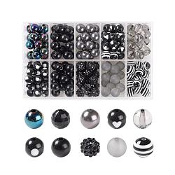 160Pcs 10 Style Opaque & Transparent, Resin Rhinestone, Imitation Pearl and Solid Color Chewing Gum Acrylic Beads, Gumball Beads, Round, Black, 16pcs/style(SACR-LS0001-02A)