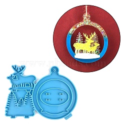 DIY Christmas Deer Pendant Food Grade Silicone Molds, Resin Casting Molds, for UV Resin, Epoxy Resin Jewelry Making, Deep Sky Blue, 124x165x7mm(XMAS-PW0001-010E)