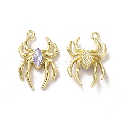 Glass Spider Pendant, with Light Gold Alloy Findings, Lead Free & Cadmium Free, Lavender, 25.5x17x4.5mm, Hole: 1.6mm(PALLOY-K001-067G-04)
