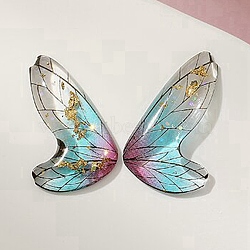Gradient Color Transparent Resin Pendants, Butterfly Wing Charms with Gold Foil, Cyan, 19x11.5x2mm(RESI-TAC0019-06E)