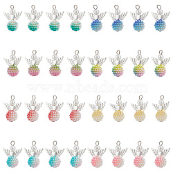 Elite 4 Sets Alloy Pendants, Angel Charm, with Imitation Pearl Acrylic Beads, Mixed Color, 27mm, 32pcs/box(FIND-PH0008-68)