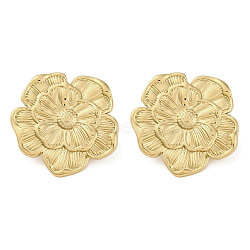 304 Stainless Steel Flower Theme Stud Earrings For Women, Real 18K Gold Plated, 25.5x26mm(EJEW-B110-04G-03)