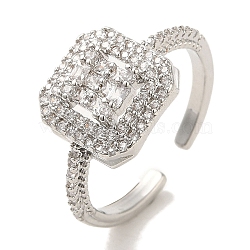 Brass Micro Pave Cubic Zirconia Rings for Women, Long-Lasting Plated, Square, Platinum, Adjustable(RJEW-E295-14P)