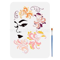 1Pc Plastic Hollow Out Drawing Painting Stencils Templates, for Painting on Scrapbook Fabric Tiles Floor Furniture Wood, with 1Pc Plastic Paint Brush, Women, 29.7x21cm(DIY-FG0005-18B)