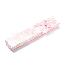 Cardboard Jewelry Packaging Boxes, with Sponge Inside, for Necklaces, Earrings, Bracelet, Rectangle with Bowknot, Pink, 21x4.35x2.3cm(CON-L026-01A)