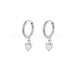 Stainless Steel Crystal Rhinestone Heart Dangle Earrings, Huggie Hoop Earrings for Women, Platinum(HH7854-2)