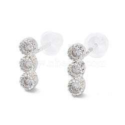 925 Sterling Silver Clear Cubic Zirconia Stud Earrings, Silver, 9x3mm(EJEW-S243-03S)