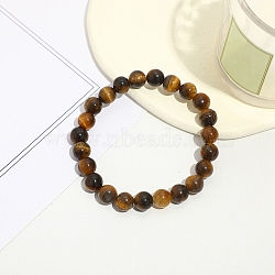 Natural Tiger Eye Round Beaded Stretch Bracelet, Beads: 10mm(PW-WG13379-03)