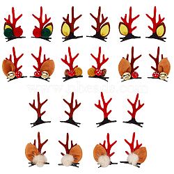 ANATTASOUL 10 Pairs 10 Style Christmas Theme Antler Cloth & Iron Alligator Hair Clips, Hair Accessories for Women Girls, Mixed Color, 71.5x46x9~25mm, 1 pair/style(MRMJ-AN0001-02)