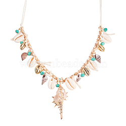 PandaHall Elite Bohemian Style Shell Bib Necklaces, with Acrylic Beads and Brass Findings, with Jewelry Cardboard Boxes, Golden, 27.9 inch(71cm) long, 1pc/box(NJEW-PH0001-10)