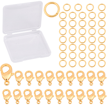 CREATCABIN 40Pcs Brass Open Jump Rings, Long-Lasting Plated, Round Ring, and 20Pcs Brass Lobster Claw Clasps, Real 18K Gold Plated, 5~12x0.7~6x4mm, Hole: 1mm