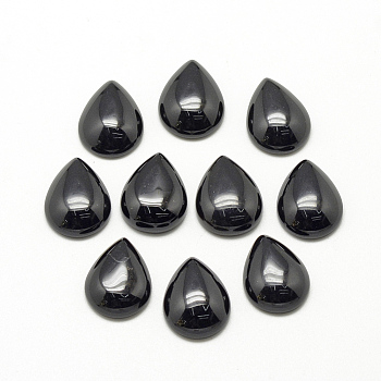 Natural Black Stone Cabochons, teardrop, 25x17~18x6mm