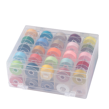 402 Polyester Sewing Thread, Plastic Bobbins and Clear Box, Mixed Color, 0.1mm, 50m/roll, 50roll/box
