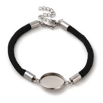 Milan Cord & 304 Stainless Steel Bracelets Making, with Round Tray, Black, Tray: 16mm, 7-3/8 inch(18.6cm)