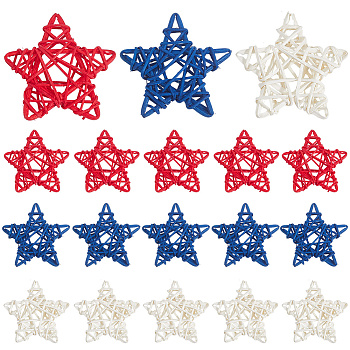 2 Sets Independence Day Themed Star Wicker Rattan, Decorative Orbs Vase Fillers, for Craft, Party, Wedding Decoration, Mixed Color, 60~62x61~63x13.5~14mm, 9pcs/set