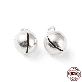 925 Sterling Silver Pendants, Soniferous Bell Charm, Silver, 9x6.2x6.3mm, Hole: 1.7mm