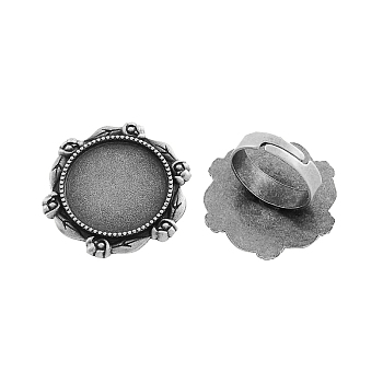 Adjustable Iron Flower Finger Ring Components Alloy Cabochon Bezel Settings, Cadmium Free & Lead Free, Antique Silver, 17x5mm, Flat Round Tray: 20mm