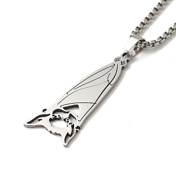 Bat Pendant Necklaces, 204 Stainless Steel Box Chain Necklaces , Stainless Steel Color, 23.62 inch(60cm)