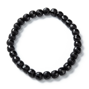 Frosted Glass Beads Stretch Bracelets, Faceted, Round, Black, Round: 6mm, Inner Diameter: 2-1/8 inch(5.3cm)