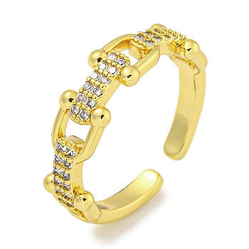 Rack Plating Brass Micro Pave Cubic Zirconia Link Chains Open Cuff Rings for Women, Long-Lasting Plated, Cadmium Free & Lead Free, Real 18K Gold Plated, 6mm