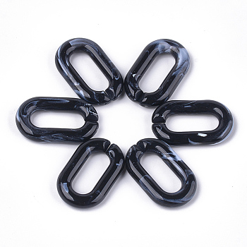Acrylic Linking Rings, Quick Link Connectors, For Jewelry Chains Making, Imitation Gemstone Style, Oval, Black, 38.5x23.5x6.5mm, Hole: 24.5x9.5mm, about 140pcs/500g