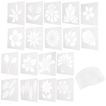 2 Sets 2 Styles Plastic Drawing Stencil, Drawing Scale Template, For DIY Scrapbooking, Flower and Leaf, White, 130x130x0.1mm, 1set/style