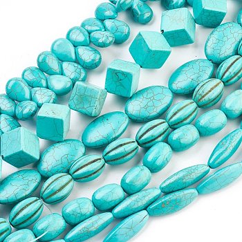 Synthetic Turquoise Beads, Mixed Shapes, Dyed, Cyan, 7~30x8~10mm, Hole: 1mm, about 12strands/kg
