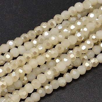 Faceted Round Half Rainbow Plated Imitation Jade Electroplate Glass Beads Strands, Old Lace, 4mm, Hole: 1mm, about 100pcs/strand, 14.9 inch