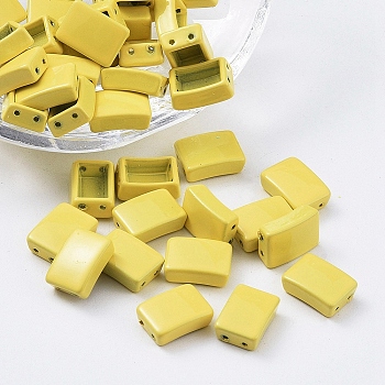 Spray Painted Alloy Multi-Strand Links, For Tile Elastic Bracelets Making, Rectangle, Green Yellow, 11.3x8x4mm, Hole: 0.8mm