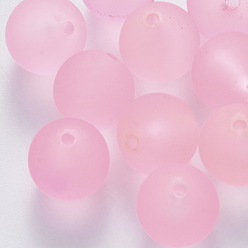 Transparent Acrylic Beads, Frosted, Round, Hot Pink, 10x9.5mm, Hole: 1.8mm, about 900pcs/500g