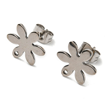 201 Stainless Steel Stud Earrings Finding, with 304 Stainless Steel Pins, Flower, Stainless Steel Color, 13x11.5mm, Hole: 1mm, Pin: 0.8mm