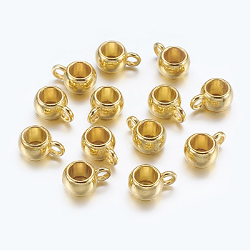 Tibetan Style Tube Bails, Loop Bails, Bail Beads, Rondelle, Cadmium Free & Nickel Free & Lead Free, Golden, 10.5x7.5x5mm, Hole: 2mm.