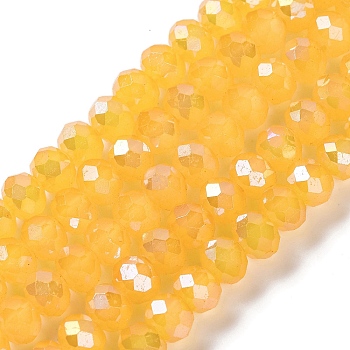 Baking Electroplate Glass Beads Strands, AB Color, Faceted, Round, Gold, 10x8mm, Hole: 1mm, about 63~65pcs/strand, 18.90''(48~50cm)