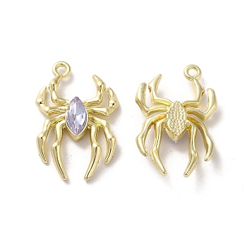 Glass Spider Pendant, with Light Gold Alloy Findings, Lead Free & Cadmium Free, Lavender, 25.5x17x4.5mm, Hole: 1.6mm