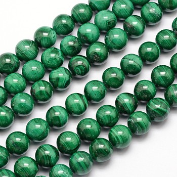 Natural Malachite Beads Strands, Round, 8mm, Hole: 1mm, about 47pcs/strand, 15.5 inch