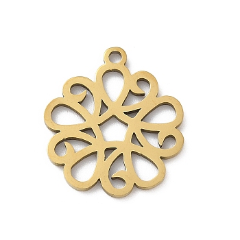 201 Stainless Steel Pendants, Flower Charm, Laser Cut, Ion Plating(IP), Real 18K Gold Plated, 18x15.5x1mm, Hole: 1.4mm