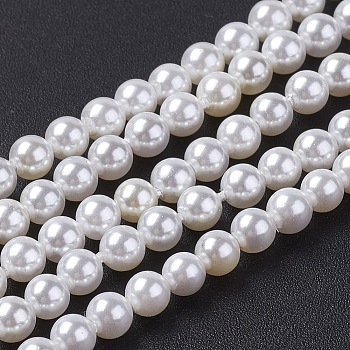 Shell Pearl Bead Strands, Grade A, Round, Seashell Color, 5mm, Hole: 1mm, about 79pcs/strand, 15.5 inch