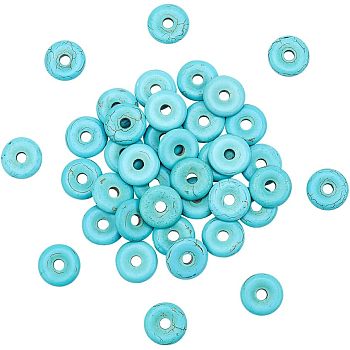 Nbeads 50Pcs Synthetic Turquoise Pendants, Donut/Pi Disc, Dyed, Turquoise, Donut Width: 7.5mm, 20x4~4.5mm, Hole: 5mm