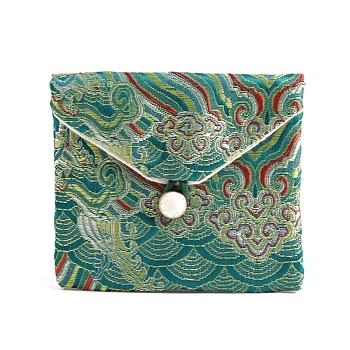 Cloth Cloud Print Jewelry Packaging Bags with Botton, Rectangle, Medium Turquoise, 8x9cm