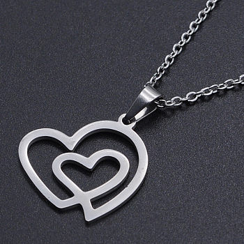 201 Stainless Steel Pendants Necklaces, with Cable Chains and Lobster Claw Clasps, Heart, Stainless Steel Color, 17.71 inch(45cm), 1.5mm