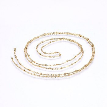 304 Stainless Steel Satellite Chains, Soldered, with Round Beads, Golden, 1.6mm