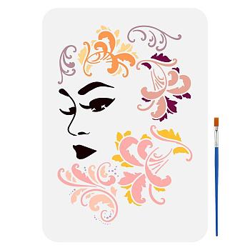 1Pc Plastic Hollow Out Drawing Painting Stencils Templates, for Painting on Scrapbook Fabric Tiles Floor Furniture Wood, with 1Pc Plastic Paint Brush, Women, 29.7x21cm