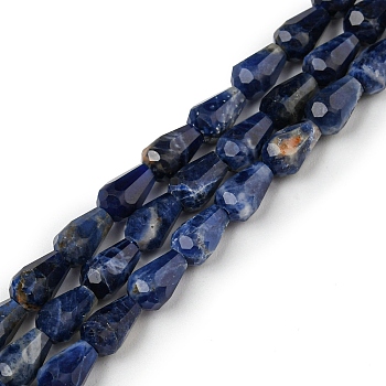 Natural Sodalite Beads Strands, Faceted, Teardrop, 5.5~8.3x4.1~4.35mm, Hole: 0.5mm, about 58pcs/strand, 15.43~15.55 inch(39.2~39.5cm)