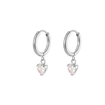Stainless Steel Crystal Rhinestone Heart Dangle Earrings, Huggie Hoop Earrings for Women, Platinum