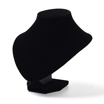 Bust Plastic Covered with Velvet Necklace Display Stands, Black, 18x19x17cm