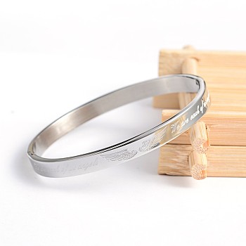 304 Stainless Steel Bangles, Wings with Phrase We are each of us angels, Stainless Steel Color, 50x58mm