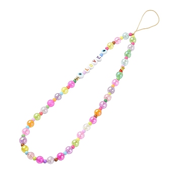 Word LOVE Acrylic Mobile Straps, with Acrylic & Brass Beads and Nylon Thread, Mixed Color, 25cm